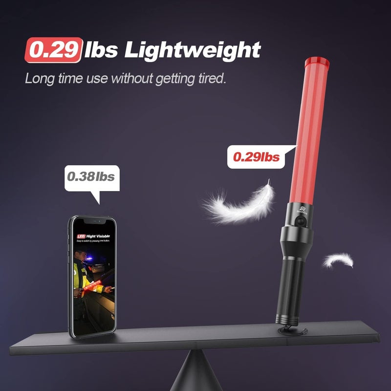RoadHero 2 Pack Traffic Wand, 16 Inch Led Traffic Control Wands with 3 Flashing Modes, Air Marshaling Signal Wand Plus White LED on Tip for Airport, Parking, Car Directing - Image 4
